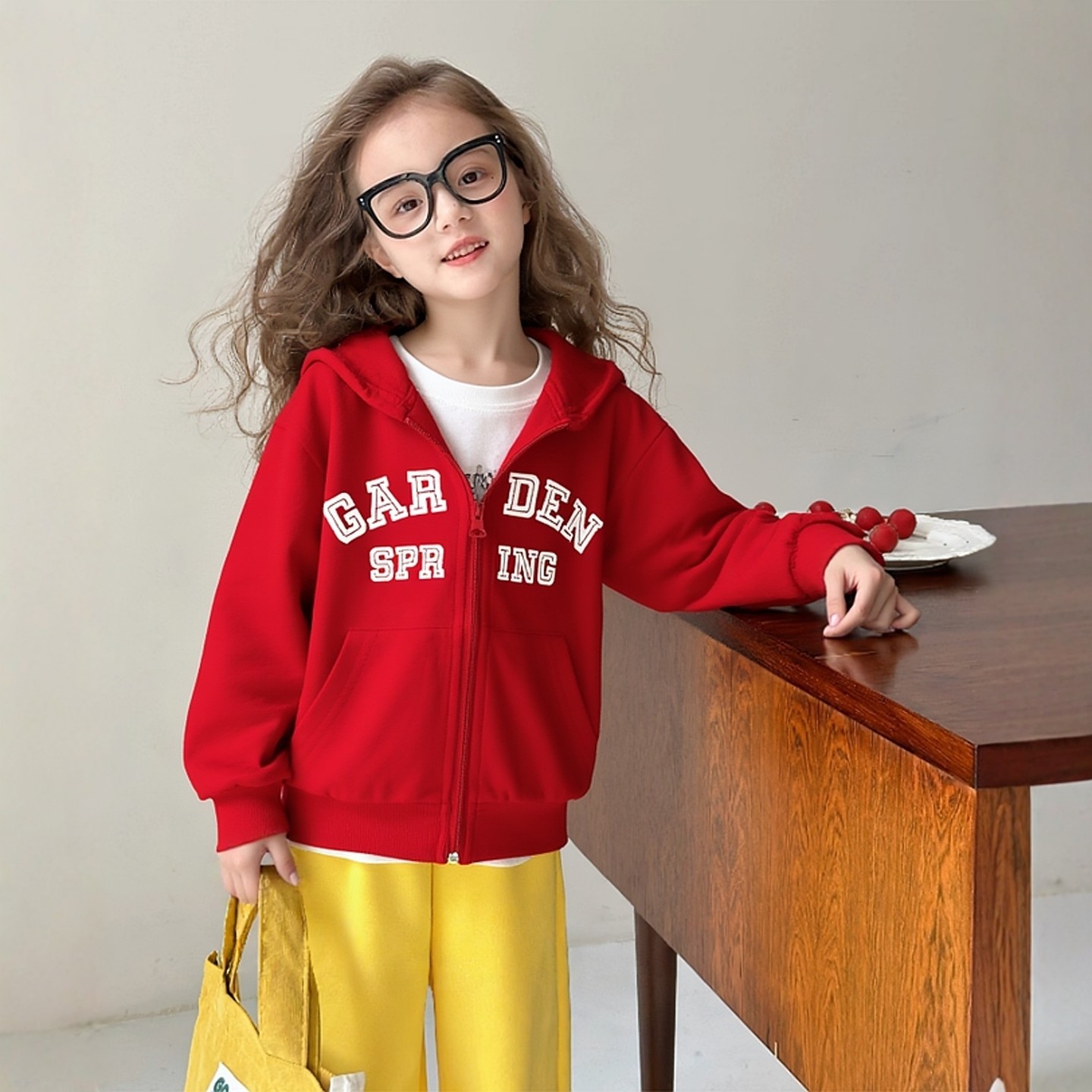 27home女童连帽外套春季新款童装2026年中小童纯棉小毛圈卫衣开衫