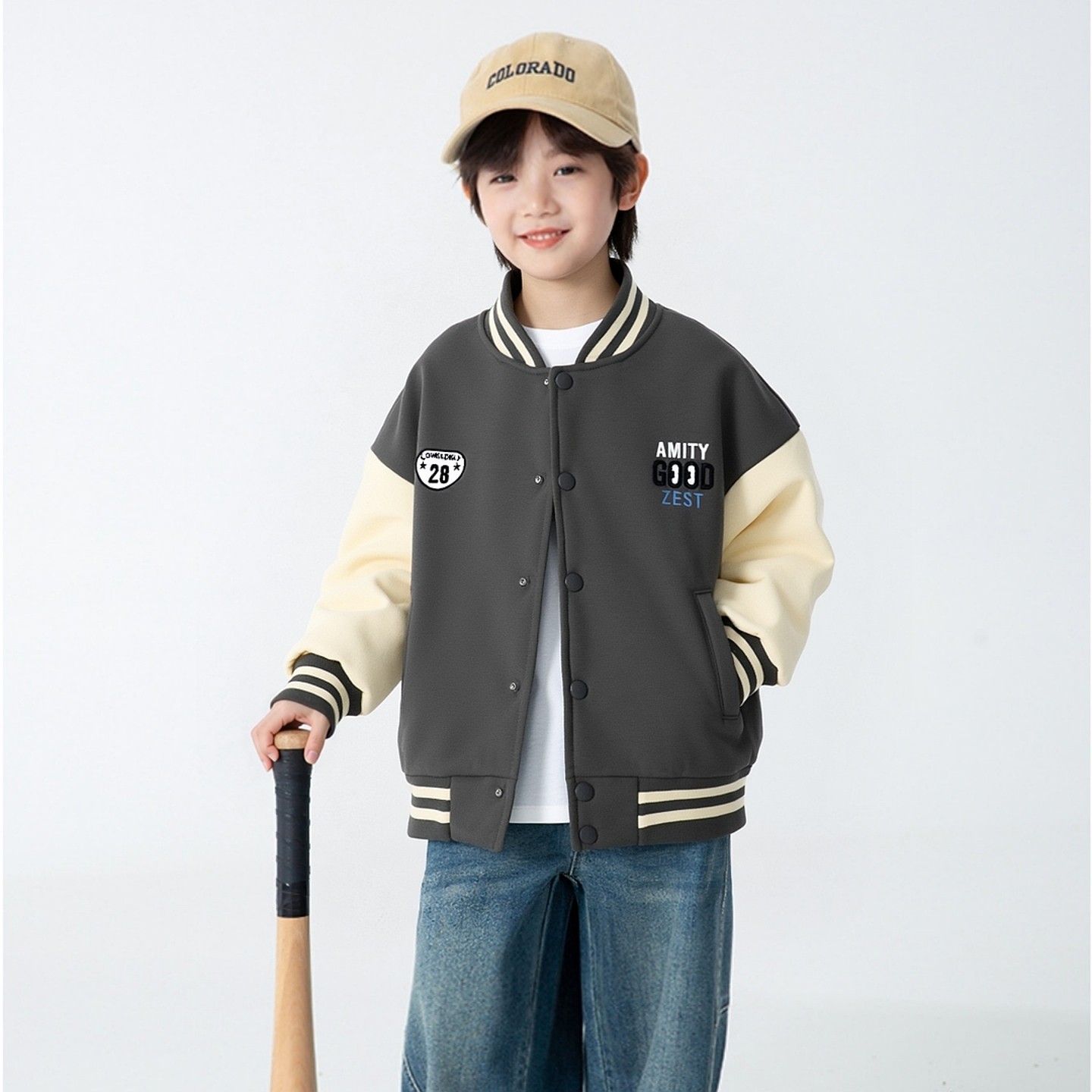 品牌外贸童装欧美2026新款中大童加绒棒球服儿童外套男孩女生开衫