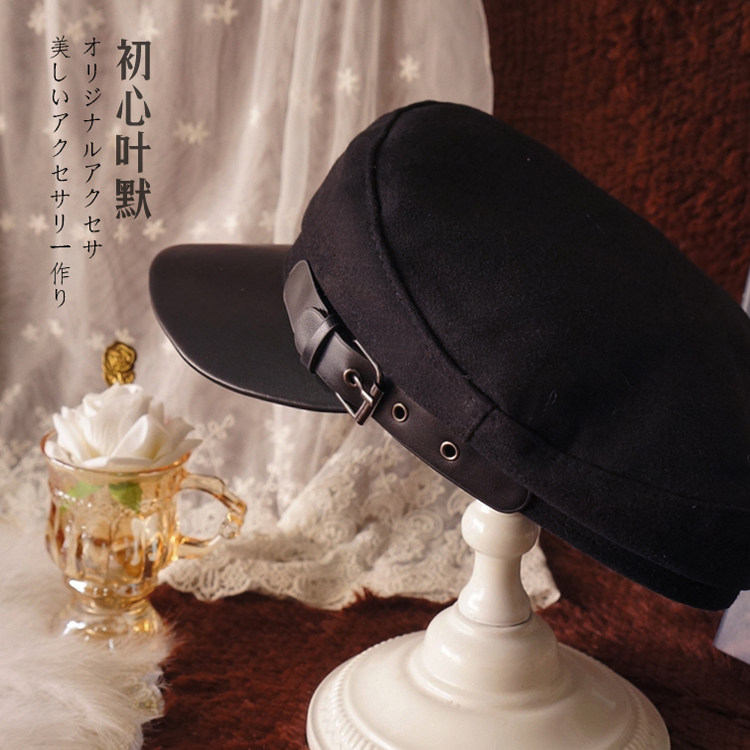 原创手作订制 报童帽军装风暗黑哥特少女贝雷帽lolita黑色帽子