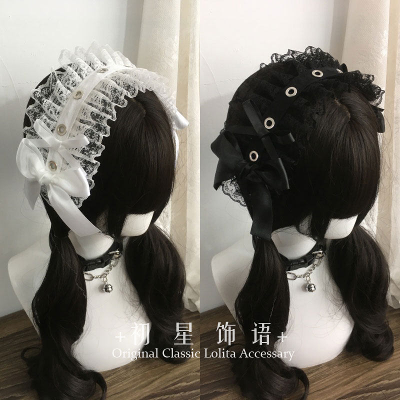 初星原创lizlisa风百搭lolita小物头饰蕾丝铆钉蝴蝶结发带