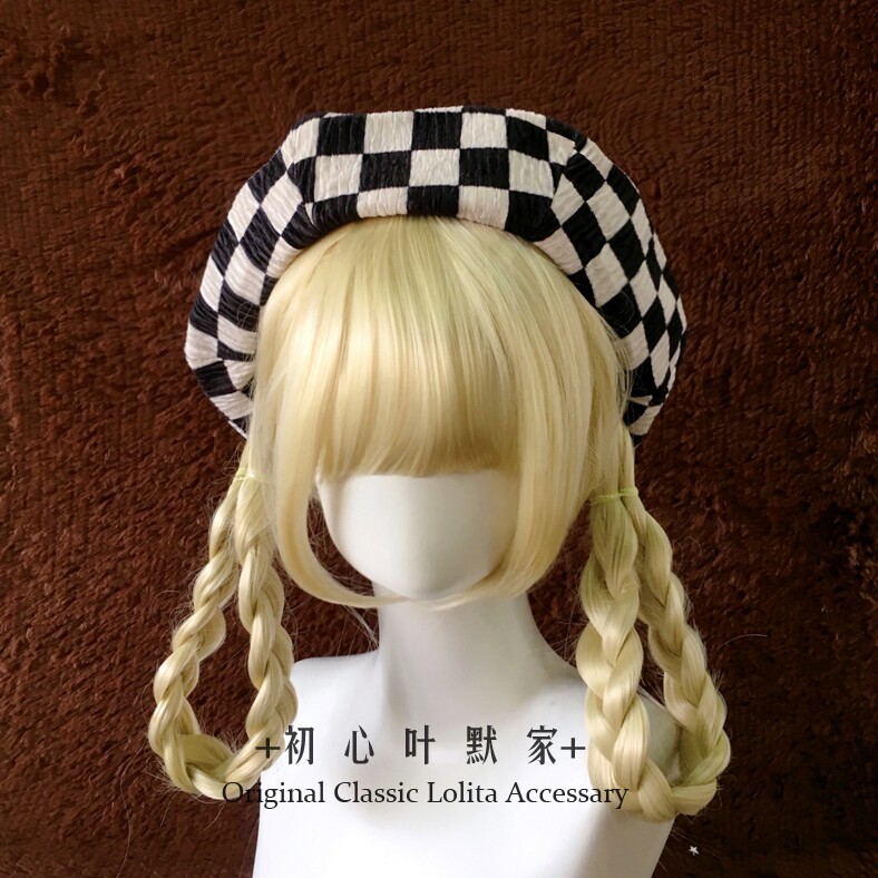 古典lolita少女云朵帽 黑白棋盘格子贝雷帽八角帽画家帽