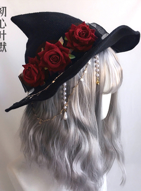 巡游lolita丝绒宽檐女巫帽帽子