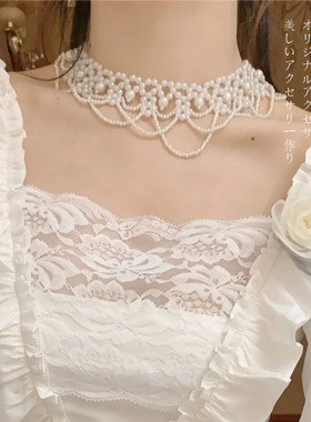 珍珠复古流苏项圈项链洛丽塔多层