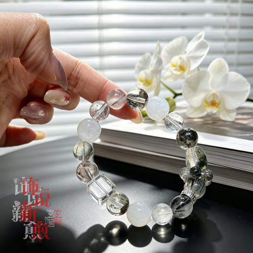 治愈系多宝水晶手串绿幽灵黑发晶