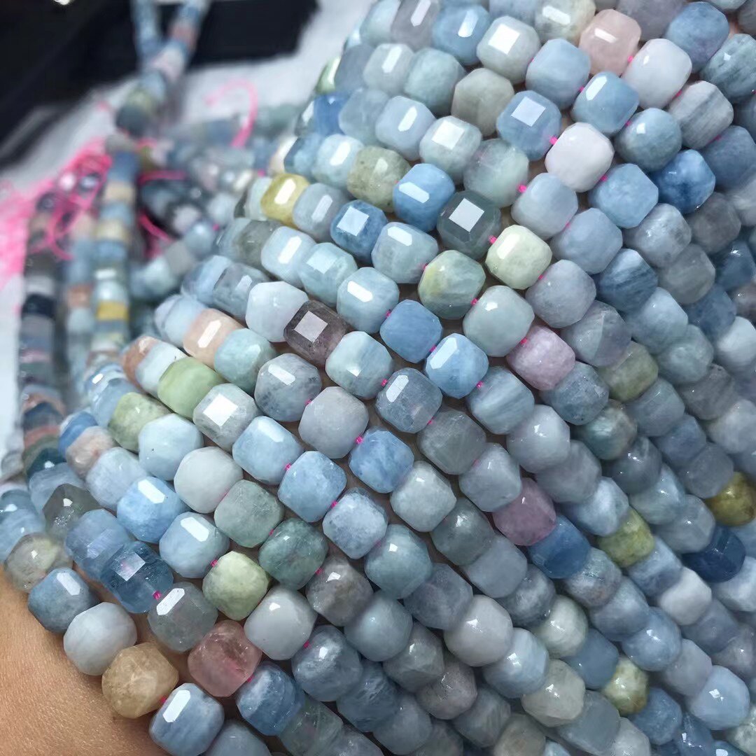 鑫磊水晶8mm天然彩色海蓝宝方糖钻石面半成品配饰配件特价包邮