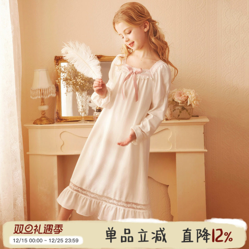 RoseTree纯棉长袖方领公主睡裙