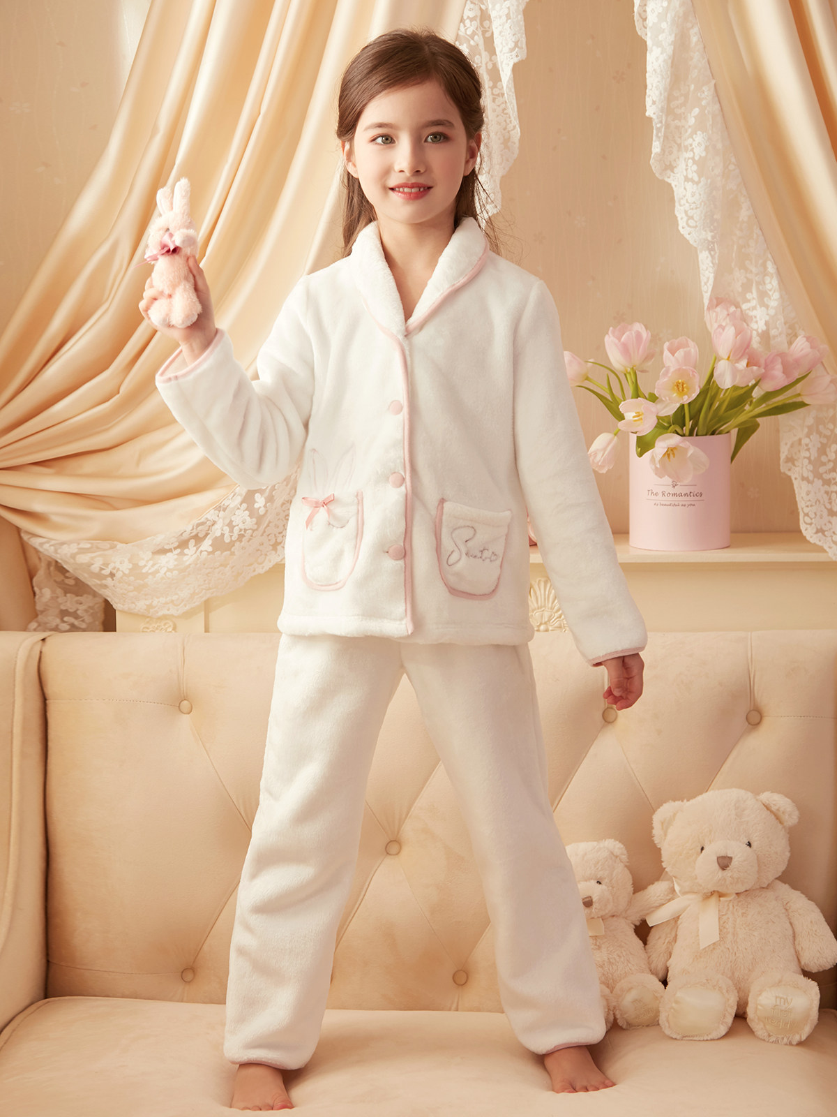 ROSETREE GIRLS PAJAMAS FALL WINTER KIDS CORAL VELVET FLANNEL GIRL BABY THICK LOUNGEWEAR SET