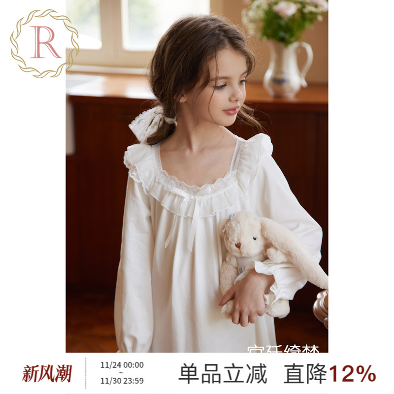 女童法式公主宫廷风家居小白裙