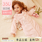 Rosetree女童睡袍冬季 加厚法兰绒儿童浴袍宝宝秋冬珊瑚绒睡衣保暖