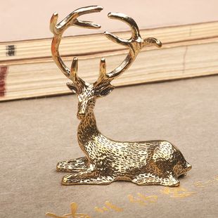 复古黄铜麋鹿长发金鹿摆件黄铜小鹿客厅前台茶桌实心梅花鹿铜茶宠