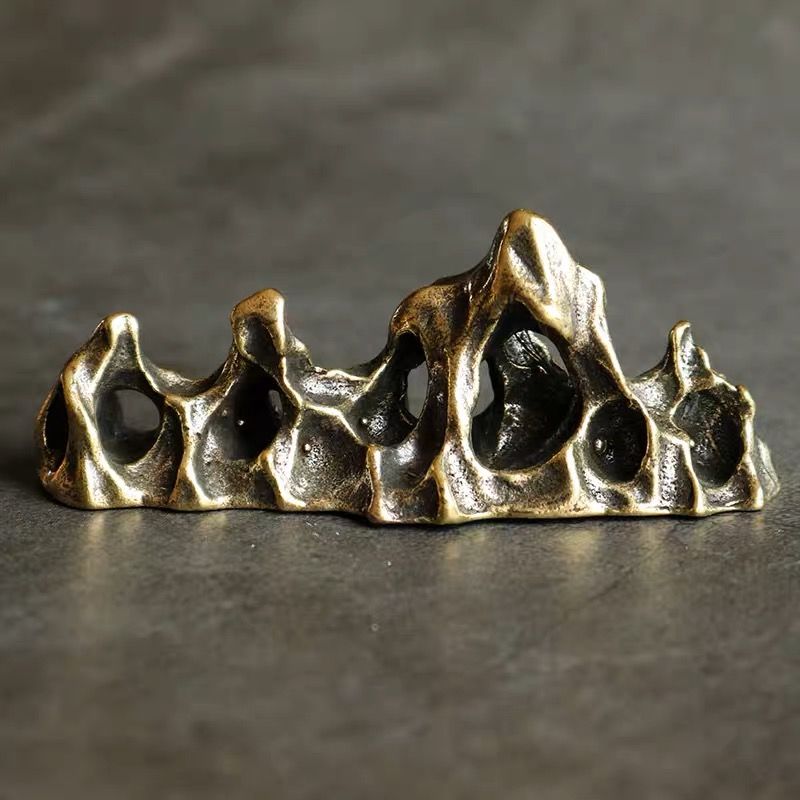 实心纯黄铜办公桌面假山镇纸小摆件古铜茶宠工艺品礼品手把玩件