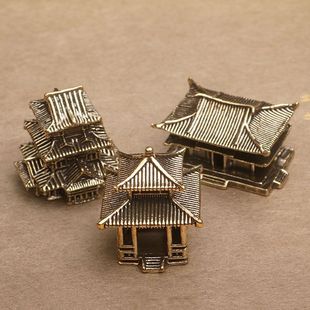 黄铜客栈造景小摆件假山奇石水陆鱼缸庭院盆景书房古建筑古楼模型