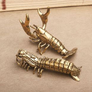 创意纯黄铜皮皮虾模形小摆件仿真虾茶宠桌面龙虾濑尿虾虾姑虾耙子