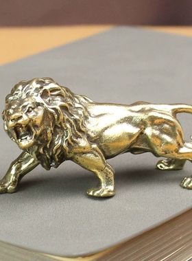 纯铜雄狮摆件黄铜丛林狮子王茶宠居家桌面动物创意客厅装饰品