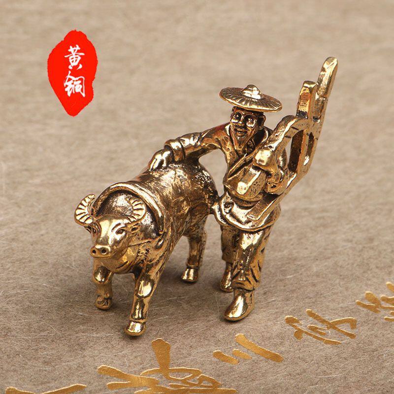 黄铜复古创意老牛耕地个性书桌个性桌面摆件老物件茶道