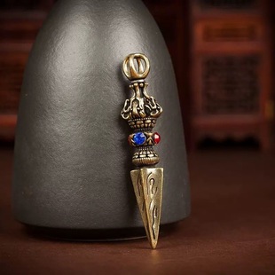 黄铜惍刚降魔杵吊坠实心铜器挂件手把件颈饰装饰工艺品钥匙扣挂件