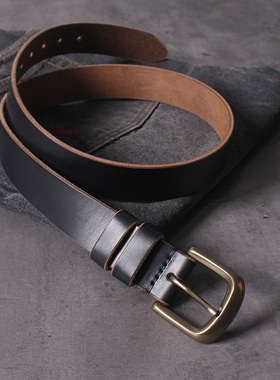 3.3霍尔文Horween纯手工皮带男复古铜扣头层牛皮牛仔裤工装腰带