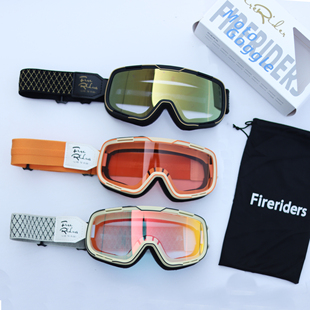 fireriders复古摩托车骑行风镜防风护目镜橘色棋盘格头盔滑雪眼镜