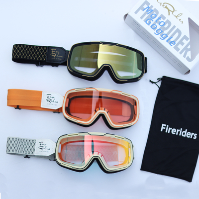 fireriders复古摩托车骑行风镜防风护目镜橘色棋盘格头盔滑雪眼镜