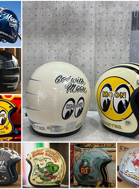 GALLOP台湾复古3/4头盔mooneyes大眼睛半盔男女踏板电动车芬克鼠