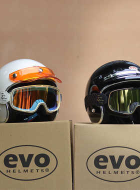 台湾evo复古摩托车头盔电动车43盔半盔男女踏板3C认证小盔体素色