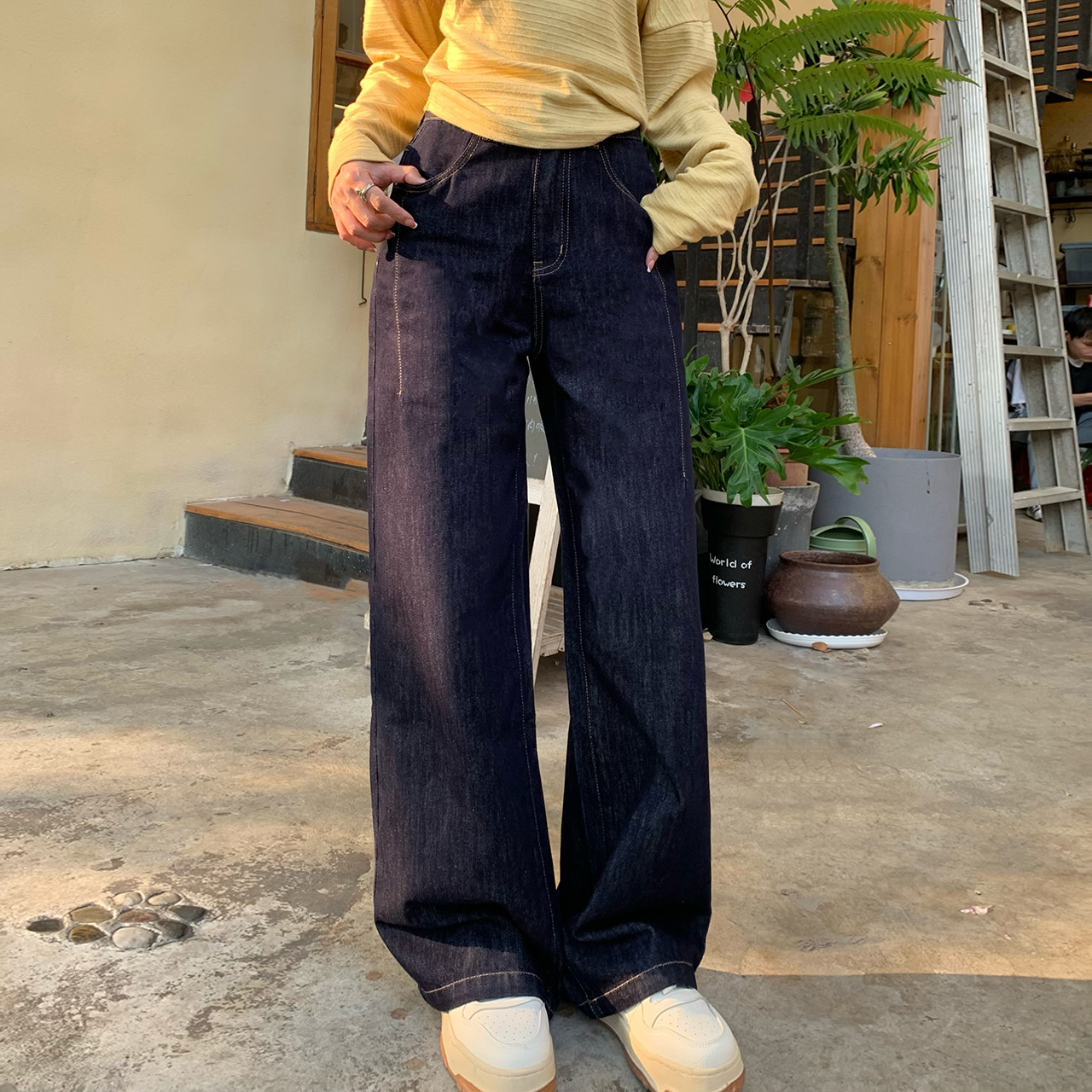 尔给高腰垂感阔腿裤直筒牛仔裤女显瘦设计感拖地裤长裤子