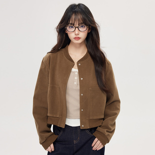 短款 爾給美拉德色系外套女2024秋季 新品 長袖 百搭上衣 休閑女士時尚