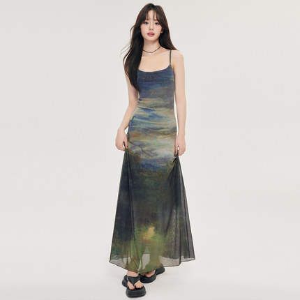 【丛林夜色】尔给显瘦夏季气质小众设计吊带连衣裙女2024新款裙子