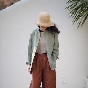 游设原创新中式 苔润 汉麻立领圆摆衬衫
