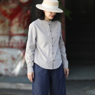 游设原创新中式 夕秋 纯棉条绒立领衬衫