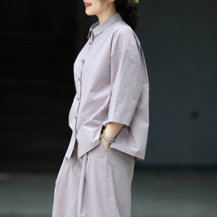 游设原创廓形落肩七分袖 芋香 翻领衬衫