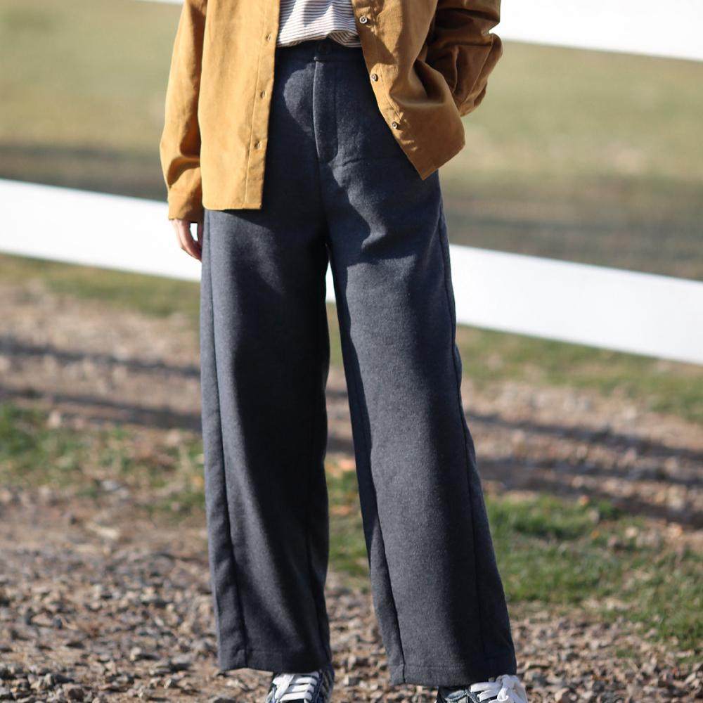 游设计原创立体造型加厚羊毛呢休闲裤直筒裤长裤 灰宋