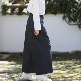 游设原创色织高密棉拉链弹力腰阔腿裤 次第