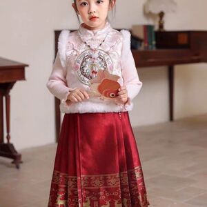 女童冬装汉服棉服女孩国风马面裙儿童加绒中国拜年服套装新年衣服