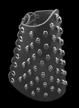 银色枪黑合金骷髅头鞋带皮大手带