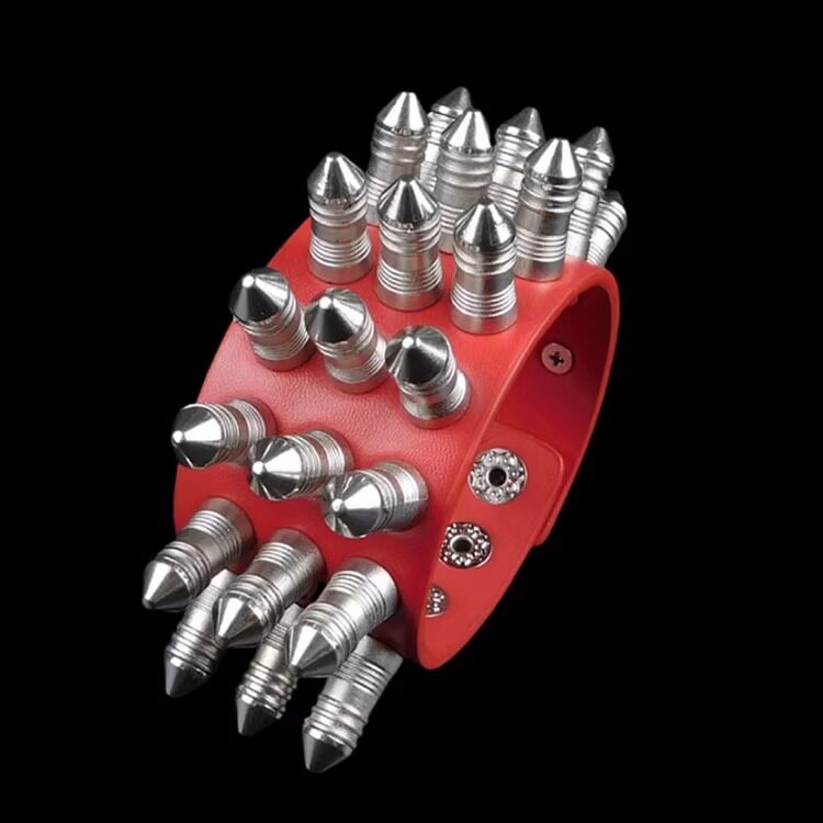 伞形铆钉百搭夸张塑料圆台工艺花纹大红皮朋克手链手环手镯装饰品