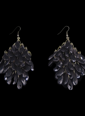 黑色树脂钻松树菱形排列个性时尚民族风夸张设计感耳环女耳坠饰品