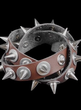 棕色柔软超纤皮圆锥尖刺铆钉手链