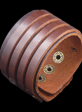 咖啡棕色牛皮双层摇滚朋克风手链