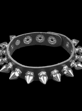 塑料宝塔铆钉朋克二层皮细窄手链