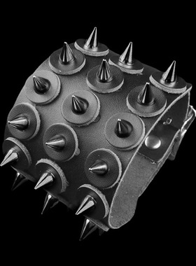 尖铆钉黑柔软圆皮个性化针扣手链