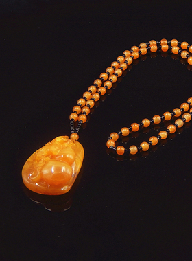 佛像磨砂玻璃民族风颈部黑毛衣链