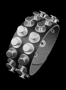 螺丝扣圆形垫片柔软黑皮朋克手链