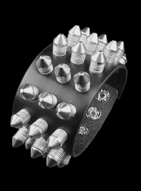 伞形奶嘴铆钉层叠垫片黑PU皮手链