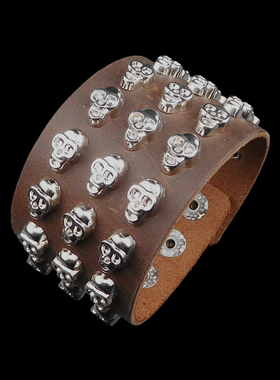 气质百搭银色合金骷髅头朋克手链