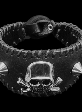 杀马特银色骷髅头伞铆钉船形手链