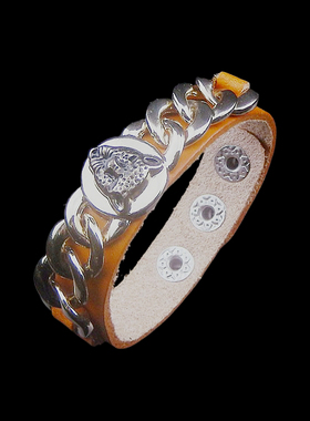 合金链条豹头桔黄橙色树膏皮手链