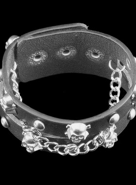 新创意杀马特黑色皮质骷髅头手环