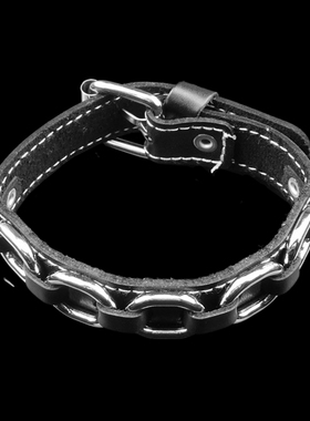 圆环朋克摇滚黑皮质缝线针扣手链