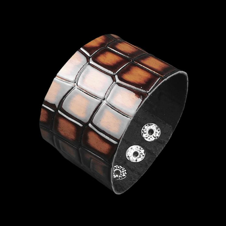 蛇皮纹柔软亮面漆二层皮朋克手链